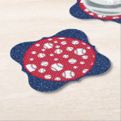 レッドホワイト&ブルーベースボール紙プレート ペーパーコースター (アングル)