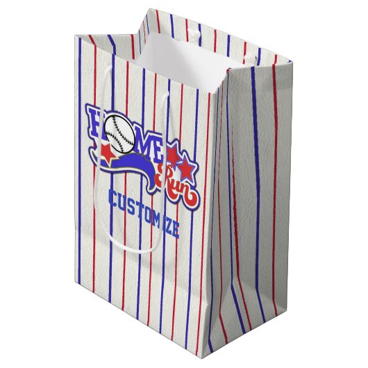 レッドホワイト&ブルーホーム走ベースボールストライプのバッグ ミディアムペーパーバッグ (正面アングル)