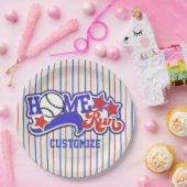 レッドホワイト&ブルーホーム走ベースボールストライプのプレート ペーパープレート (パーティー)