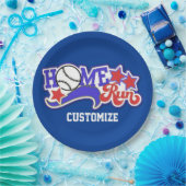 レッドホワイト&ブルーホーム走ベースボールストライプのプレート ペーパープレート (パーティー)