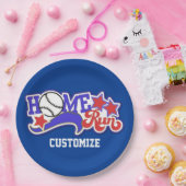 レッドホワイト&ブルーホーム走ベースボールストライプのプレート ペーパープレート (パーティー)