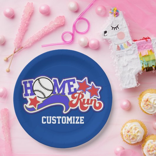 レッドホワイト&ブルーホーム走ベースボールストライプのプレート ペーパープレート (パーティー)