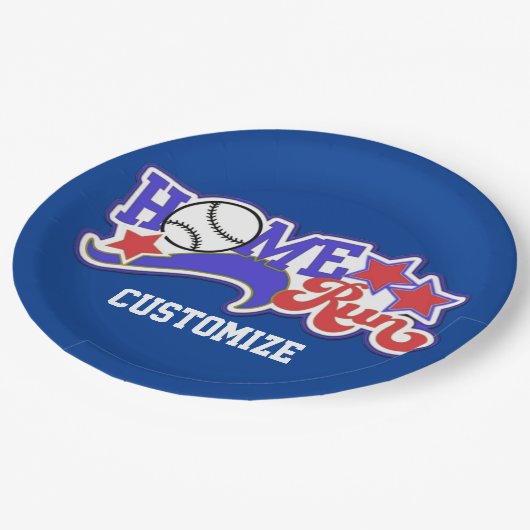 レッドホワイト&ブルーホーム走ベースボールストライプのプレート ペーパープレート (アングル)