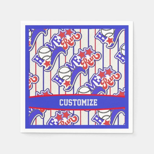 レッドホワイト&ブルーホーム走ベースボールストライプの スタンダードカクテルナプキン (正面)