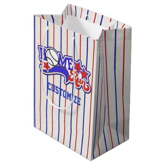 レッドホワイト&ブルーホーム走ベースボールストライプの ミディアムペーパーバッグ (裏面アングル)