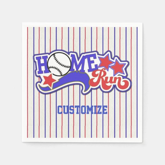 レッドホワイト&ブルーホーム走野球ナプキストライプのンス スタンダードカクテルナプキン (正面)