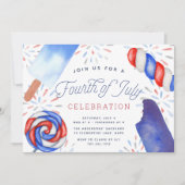 レッドホワイト&ブルーポップシクル7月4日パーティー 招待状 (正面)