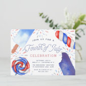 レッドホワイト&ブルーポップシクル7月4日パーティー 招待状 (スタンド正面)