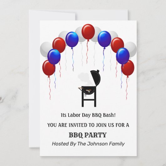 レッドホワイト&ブルーレイバーブBBQパーティの招待状 招待状 (正面)