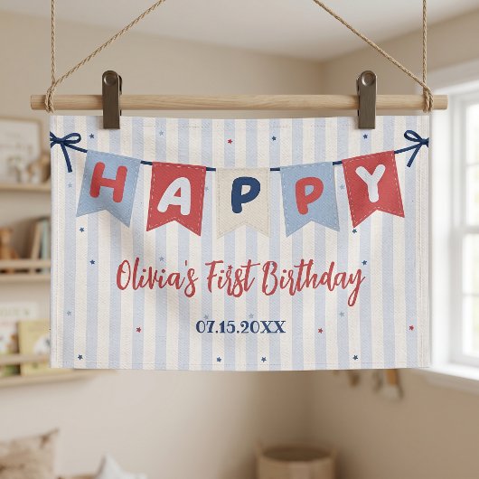 レッドホワイト&ブルー愛国的な誕生日 横断幕