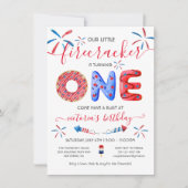 レッドホワイト&ブルー4th of 7月1日誕生日ドーナツ 招待状 (正面)