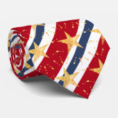 レッドホワイト&ブルー7月第4日ラージ金ゴールド星付き ネクタイ (ロール)