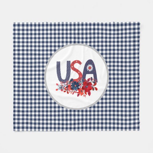 レッドホワイト&ブルーUSA愛国的なブーケ フリースブランケット (正面(横))