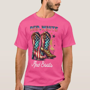 レッドホワイト&ブーツコケット女性のカーボーイかわいいJの4th Tシャツ