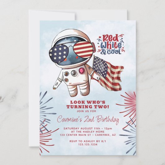レッドホワイト&宇宙飛行士クールによる2回目の誕生日 招待状 (正面)