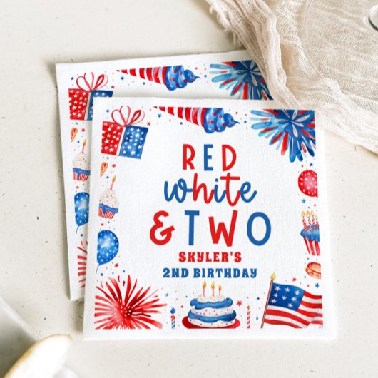 レッドホワイト&7月2日の4日の誕生日パーティー スタンダードカクテルナプキン