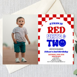 レッドホワイト&7月2日の4日の誕生日パーティー 招待状