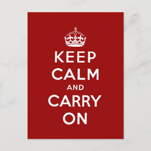 レッドホワイトKeep Calm and Carry On ポストカード (正面)