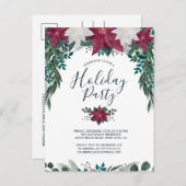 レッドホワ素朴イトポインセティアフリージホリデーパーティ インビテーションポストカード (正面/裏面)