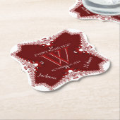 レッドホワ縁どイ結婚レースの記念エレガント日 ペーパーコースター (アングル)