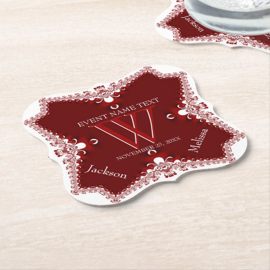 レッドホワ縁どイ結婚レースの記念エレガント日 ペーパーコースター (アングル)