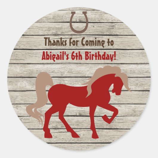 レッドホースアンドバーンウッドガールズアンドボーイズ誕生日 ラウンドシール (正面)