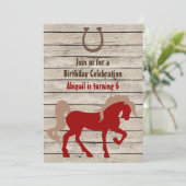 レッドホース素朴ウッドパーソナライズされた誕生日招待状 招待状 (スタンド正面)