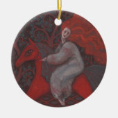 「レッドホース」、レッドヘッドの女性、ファンタジー超現実美術 セラミックオーナメント (正面)