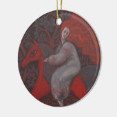 「レッドホース」、レッドヘッドの女性、ファンタジー超現実美術 セラミックオーナメント (左)