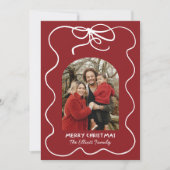 レッドボウお洒落フレームフォトアーチクリスマス シーズンカード (正面)