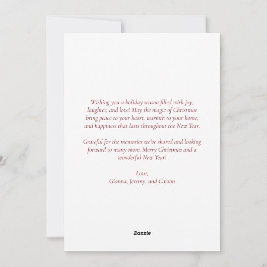 レッドボウお洒落フレームフォトアーチクリスマス シーズンカード (裏面)