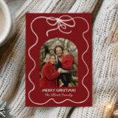 レッドボウお洒落フレームフォトアーチクリスマス シーズンカード