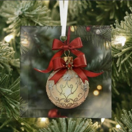 レッドボウがかわいいエレガントなクリスマスオーナメントコレクション ガラスオーナメント