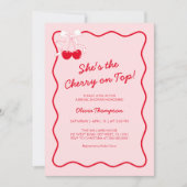レッドボウさくらんぼオントップブライダルシャワー 招待状 (正面)