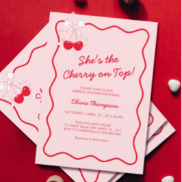 レッドボウさくらんぼオントップブライダルシャワー 招待状