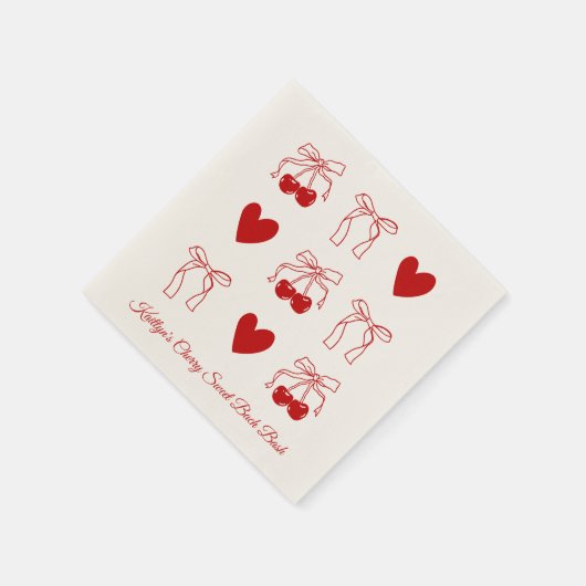 レッドボウさくらんぼスウィートバチェロレッテナプキンス スタンダードカクテルナプキン (角)