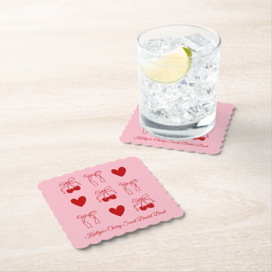 レッドボウさくらんぼスウィートブライダルシャワー紙コースター ペーパーコースター (インサイチュ)