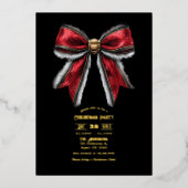 レッドボウとゴールド箔押しのエレガントなクリスマスパーティー 箔招待状 (正面)