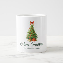 レッドボウとプレゼントのエレガントなクリスマスツリー - ジャンボコーヒーマグカップ