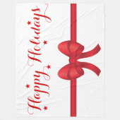 レッドボウと星のクリスマスと幸せな休日 フリースブランケット (正面)