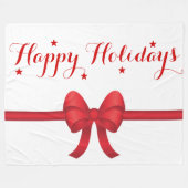 レッドボウと星のクリスマスと幸せな休日 フリースブランケット (正面(横))