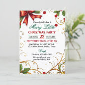 レッドボウと豪華なゴールドボーダーのクリスマスパーティー 招待状 (スタンド正面)