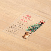 レッドボウのクリスマスツリーパーティー アクリル招待状 (レイダウン)