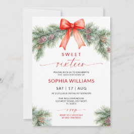 レッドボウのクリスマス スイート16の誕生日招待状 招待状