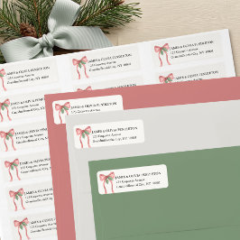 レッドボウのヒイラギのクリスマス差出人住所 ラベル
