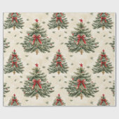 レッドボウのミニマリストとヴィンテージクリスマスツリー ラッピングペーパー (フラット)