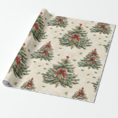 レッドボウのミニマリストとヴィンテージクリスマスツリー ラッピングペーパー (アンロールド)