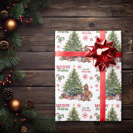 レッドボウアイリッシュセッタードッグホリデーツリー ラッピングペーパー