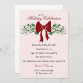 レッドボウアンドグリーンパーティの招待状 招待状 (正面/裏面)