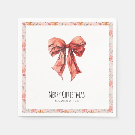 レッドボウエレガントコケットのミニマリスト スタンダードカクテルナプキン (正面)